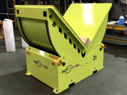 Sklopný stôl elektromotorickýpre pre otáčanie pravouhlých bremien o 90°