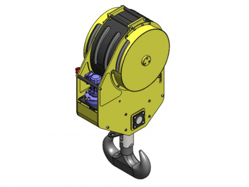 Hook block with rotation<br />The hook block is equipped with a quick release system. In the event of a rotation failure, the hook can be released within a few seconds. After that it is possible to use hook block with a freely rotating hook.