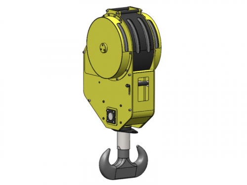 Hook block with rotation<br />The hook block is equipped with a quick release system. In the event of a rotation failure, the hook can be released within a few seconds. After that it is possible to use hook block with a freely rotating hook.