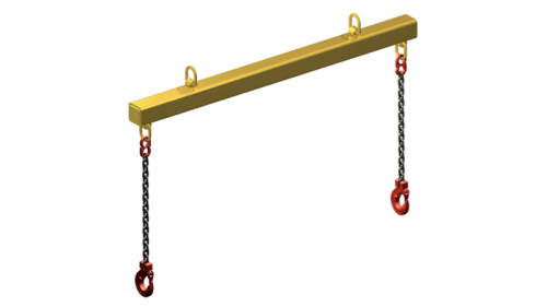 Žeriavová traverza pevná - jednoduchá<br>Manipulačná traverza s dvoma hornými závesmi pre dvojpramenné vazák. Spodné závesy sú tvorené jednopramennými reťazovými väzákmi.