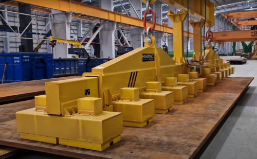 Magnetic traverse for sheet metal handling<br />Magnetic traverse with electropermanent load magnets for sheet metal handling