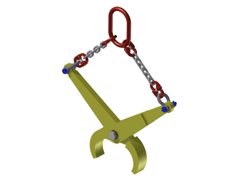 Selfgripping tongs with lever for loads with round cross section Loads with circular cross