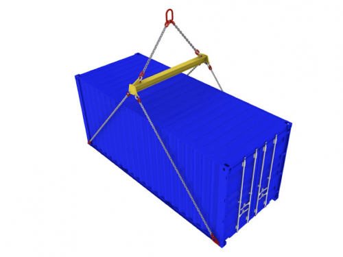 Žeriavová traverza na manipuláciu s kontajnermi<br>Žeriavová traverza s horným závesom, tvorivým dvojramenným väzákom pre vyššiu stabilitu pri preprave