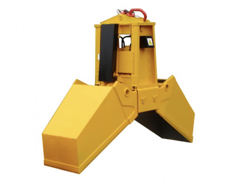 Lžícový hydraulický drapák<br />Drapáky pro manipulaci s kusovými nebo sypkými materiály o zrnitosti do 250 mm. Měrná hmotnost materiálu je 0,5 až 2,8 t/m3.Objem drapáků 0,5-3 m3.