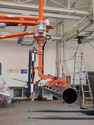 Pneumatický průmyslový manipulátor pro manipulaci s trubkami, tyčemi a válci<br>Zvedání a přenášení trubk a tyčí pomoci úchopu přísavkami