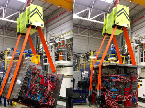 Turnover lifting beam with fixed pulley distance -<br />Rotating the load