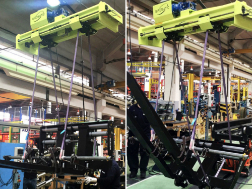 Traverza pre otáčanie bremien nastaviteľná -<br>Otáčanie stroja